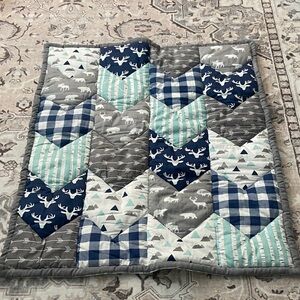 Infant Crib comforter Patchwork Quilt with deer mountains and winter theme